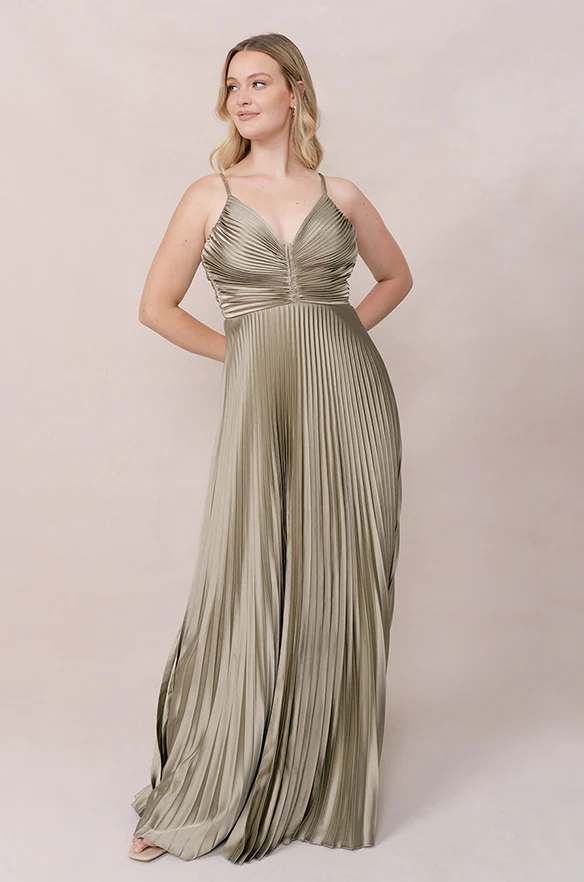 Vivian Satin Pleated Dress | Made To Order - Image 103