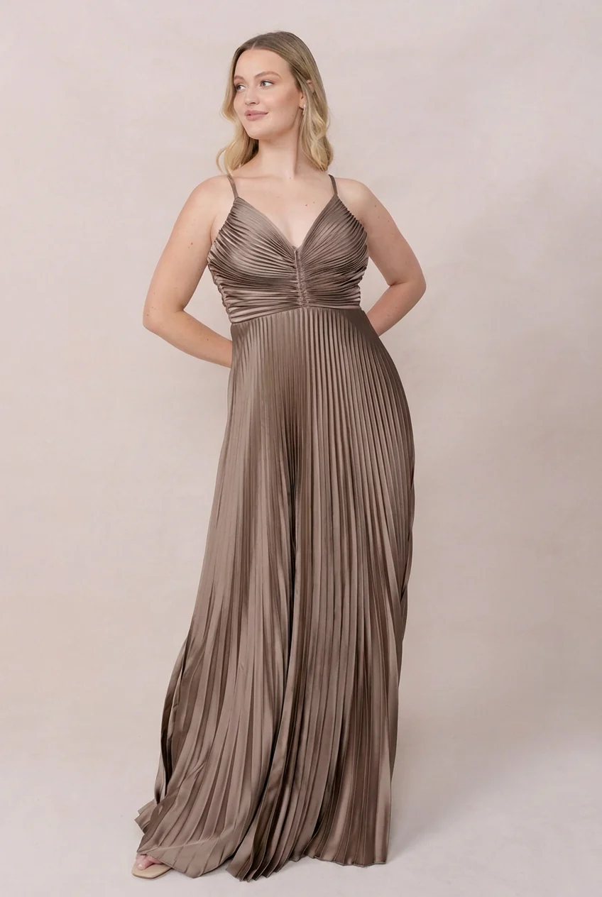 Vivian Satin Pleated Dress | Made To Order - Image 172