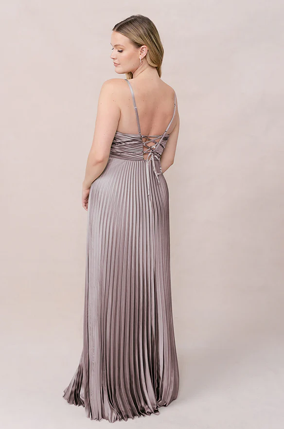 Vivian Satin Pleated Dress | Made To Order - Image 86