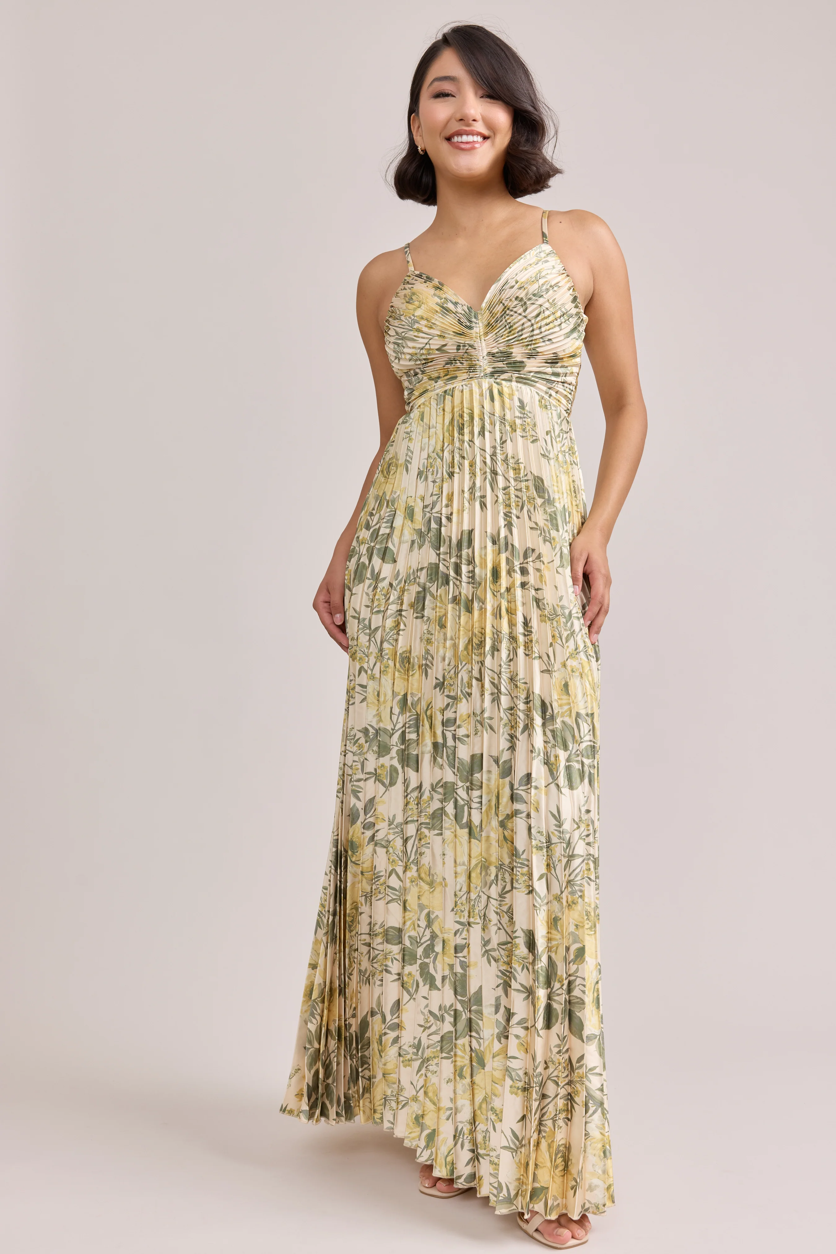 Vivian Satin Pleated Floral Print Dress | Made To Order - Image 29