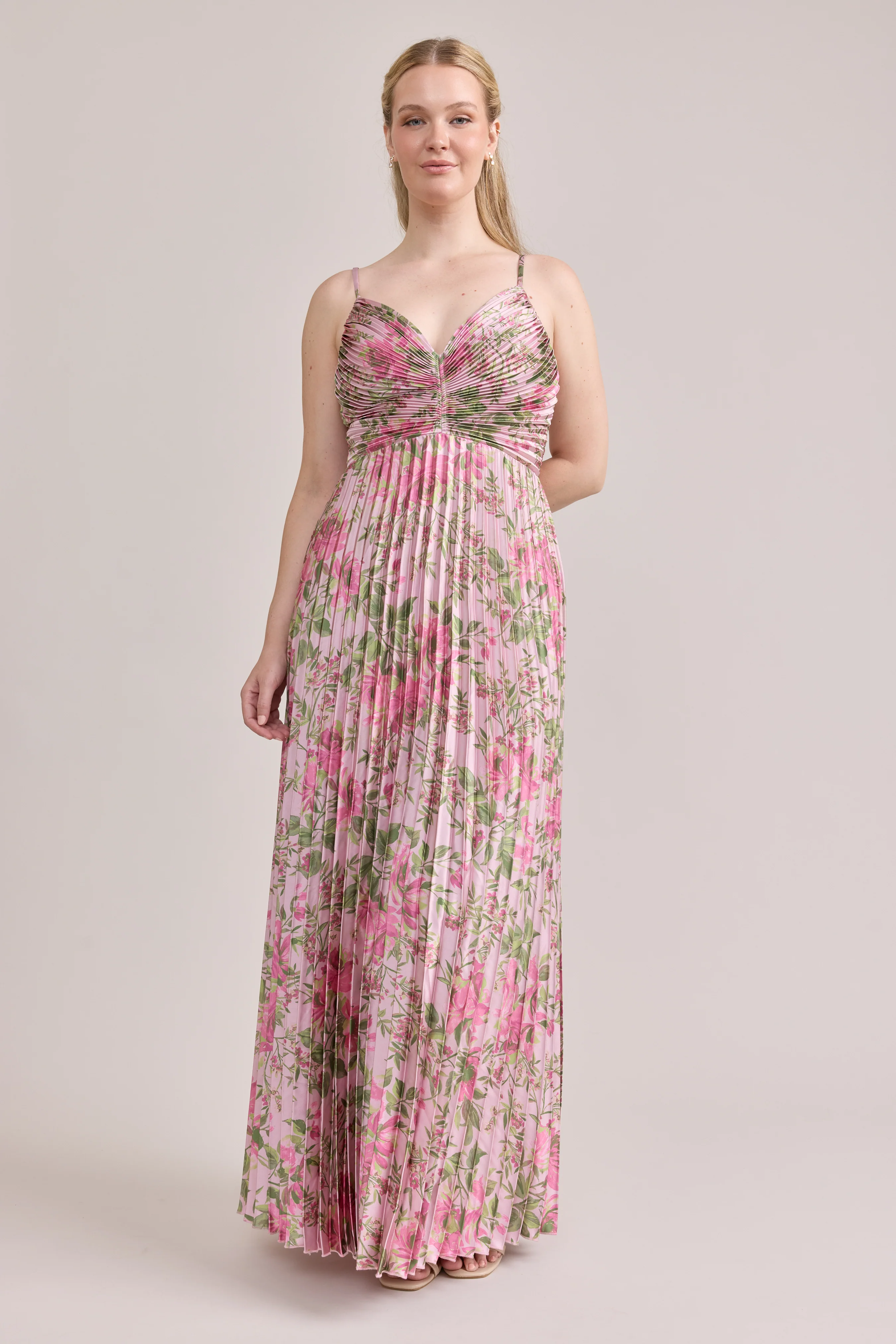 Vivian Satin Pleated Floral Print Dress | Made To Order - Image 35