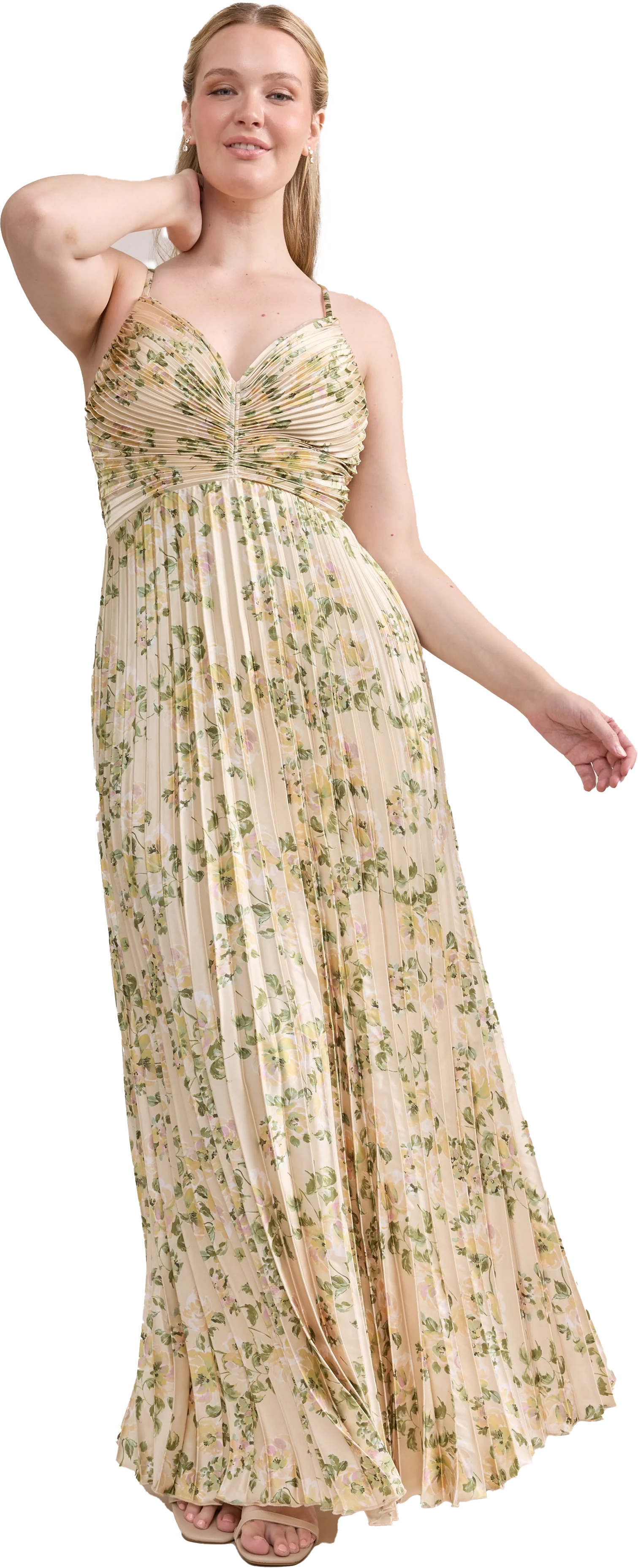 Vivian Satin Pleated Floral Print Dress | Made To Order - Image 71