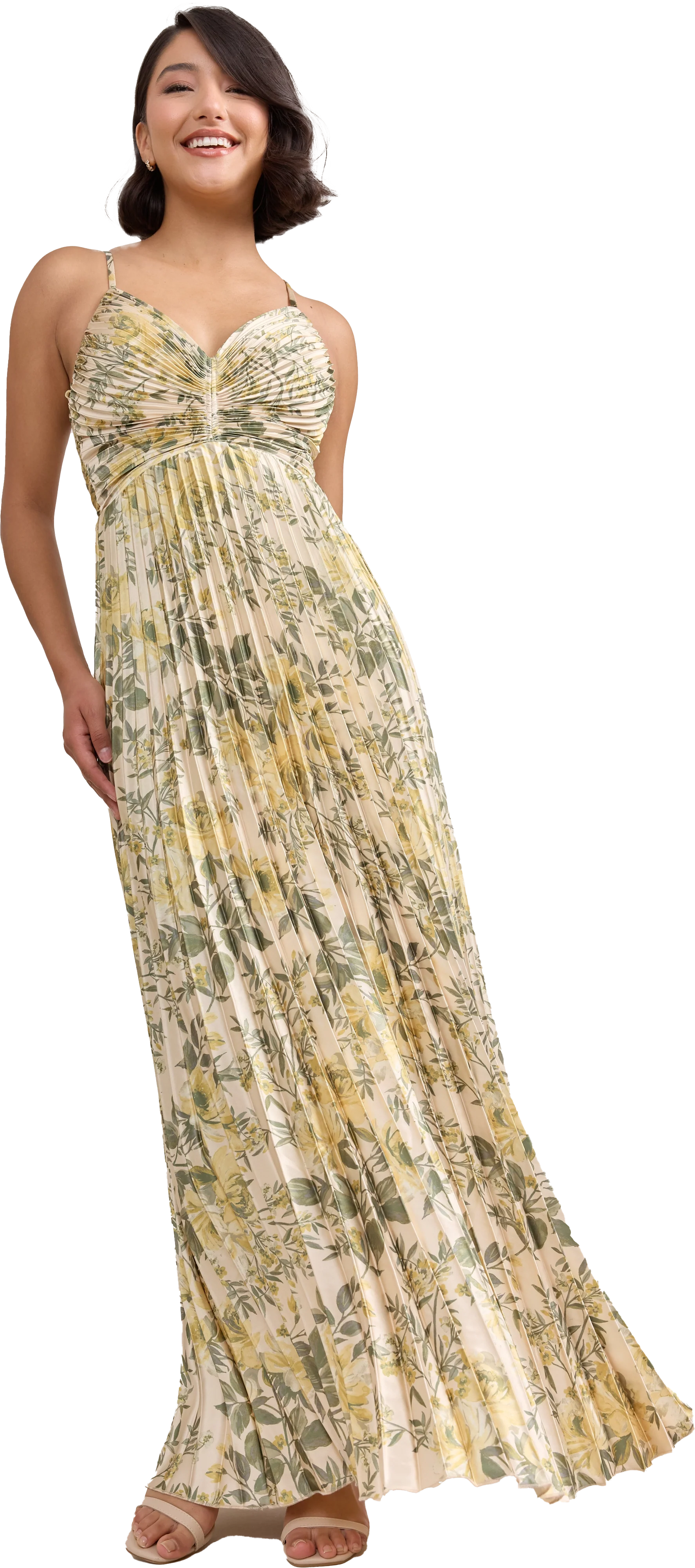 Vivian Satin Pleated Floral Print Dress | Made To Order - Image 73