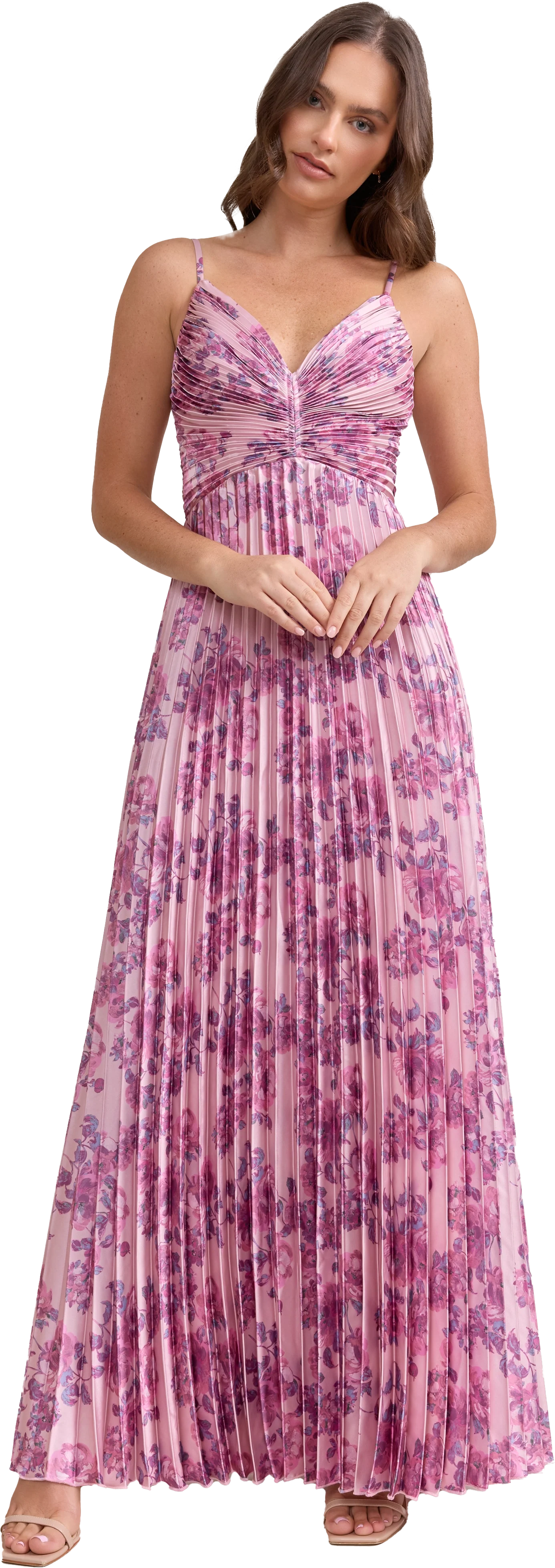 Vivian Satin Pleated Floral Print Dress | Made To Order - Image 74