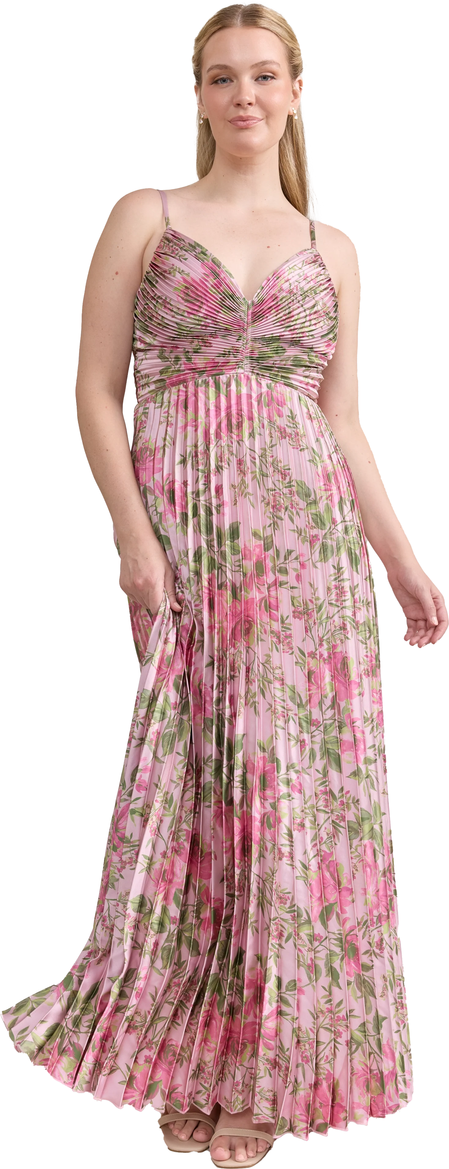 Vivian Satin Pleated Floral Print Dress | Made To Order - Image 75