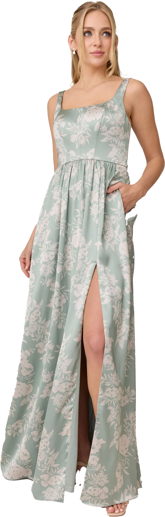 Whitney Satin Floral Print Dress | Made To Order - Image 106