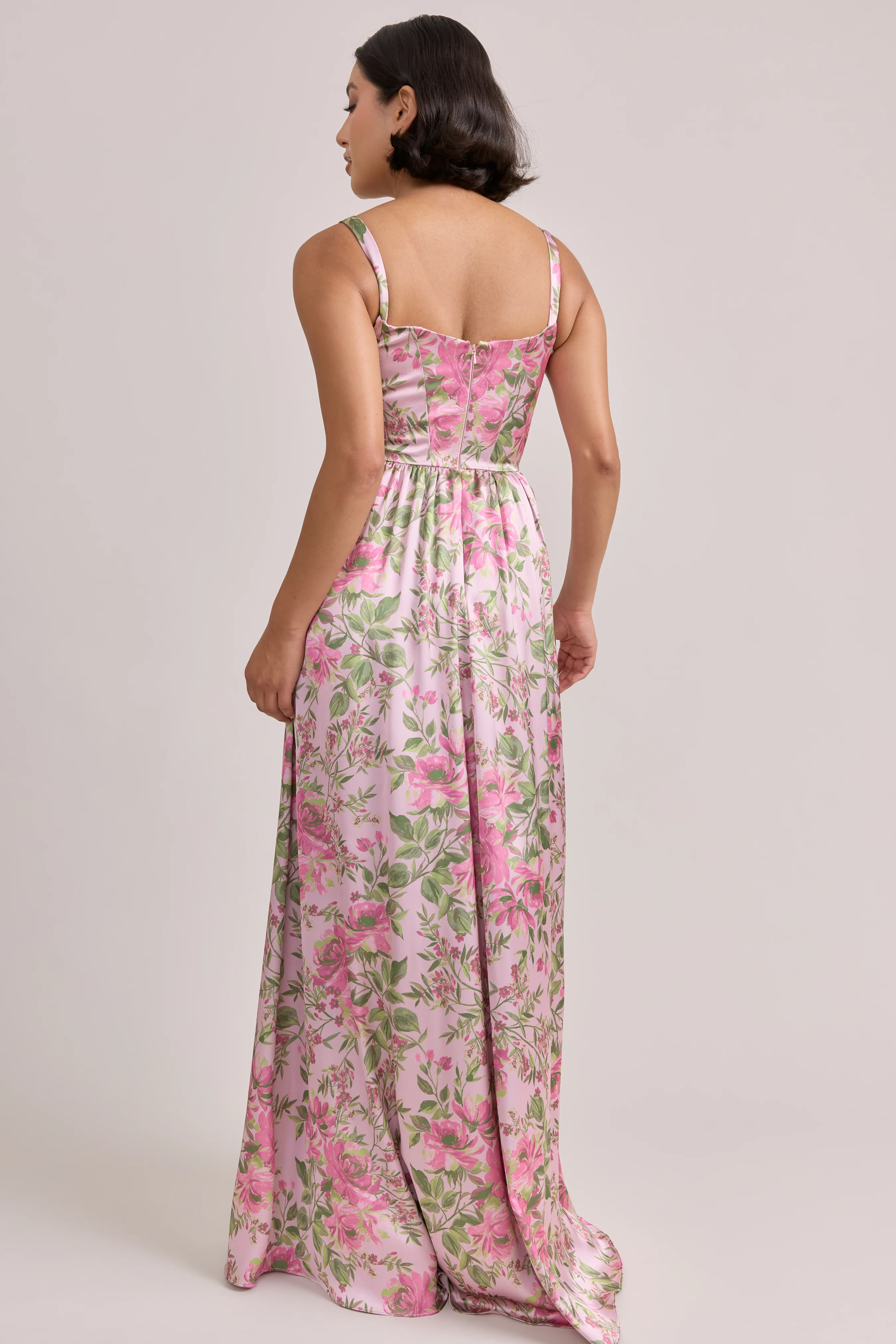 Whitney Satin Floral Print Dress | Made To Order - Image 123