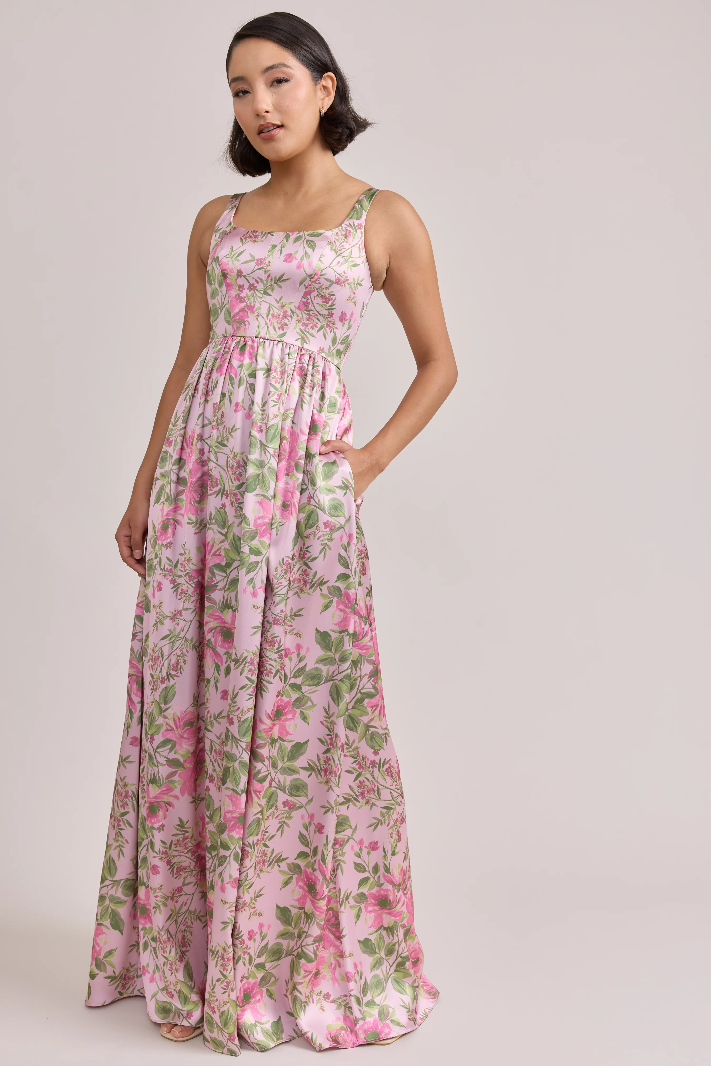 Whitney Satin Floral Print Dress | Made To Order - Image 124