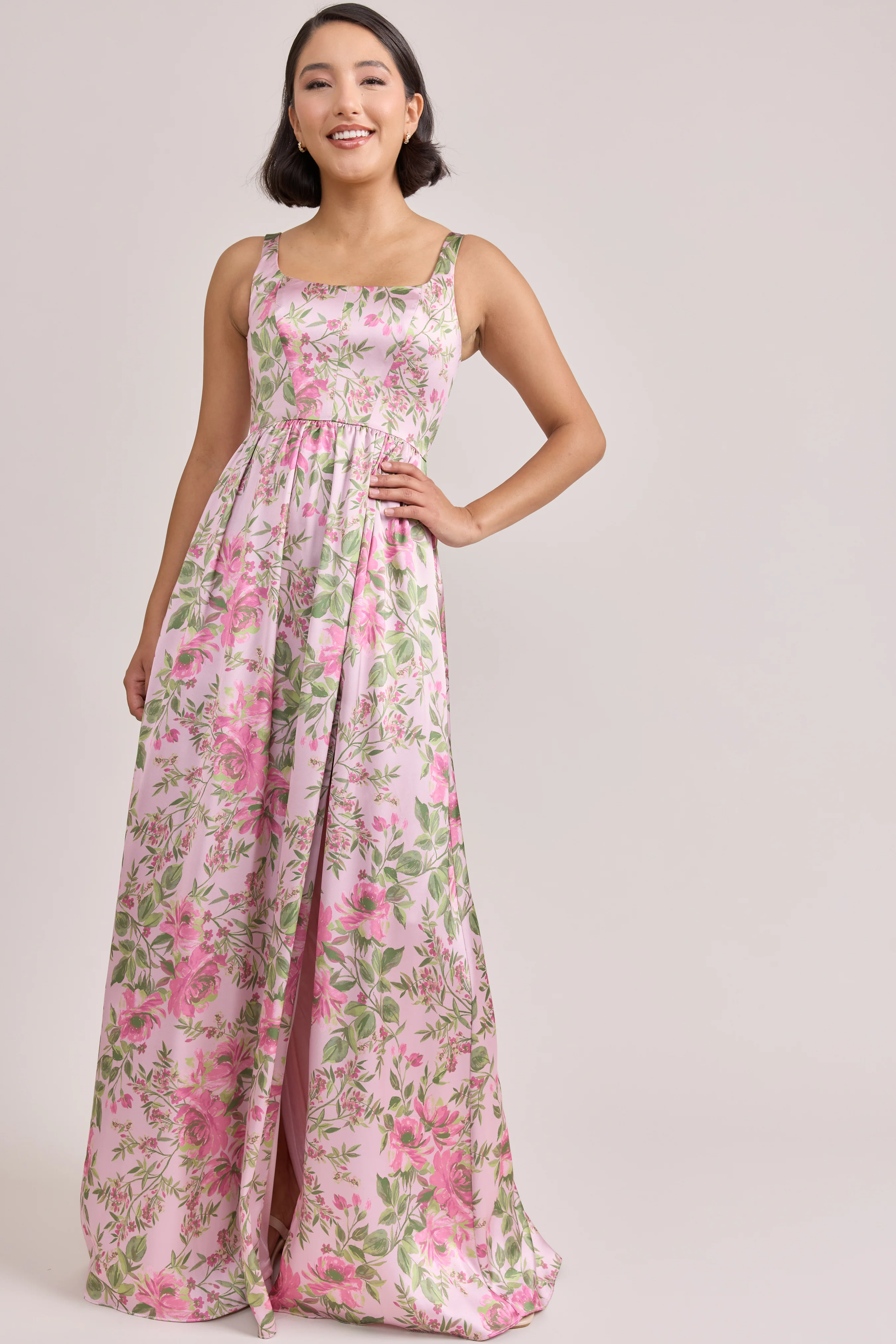 Whitney Satin Floral Print Dress | Made To Order - Image 126