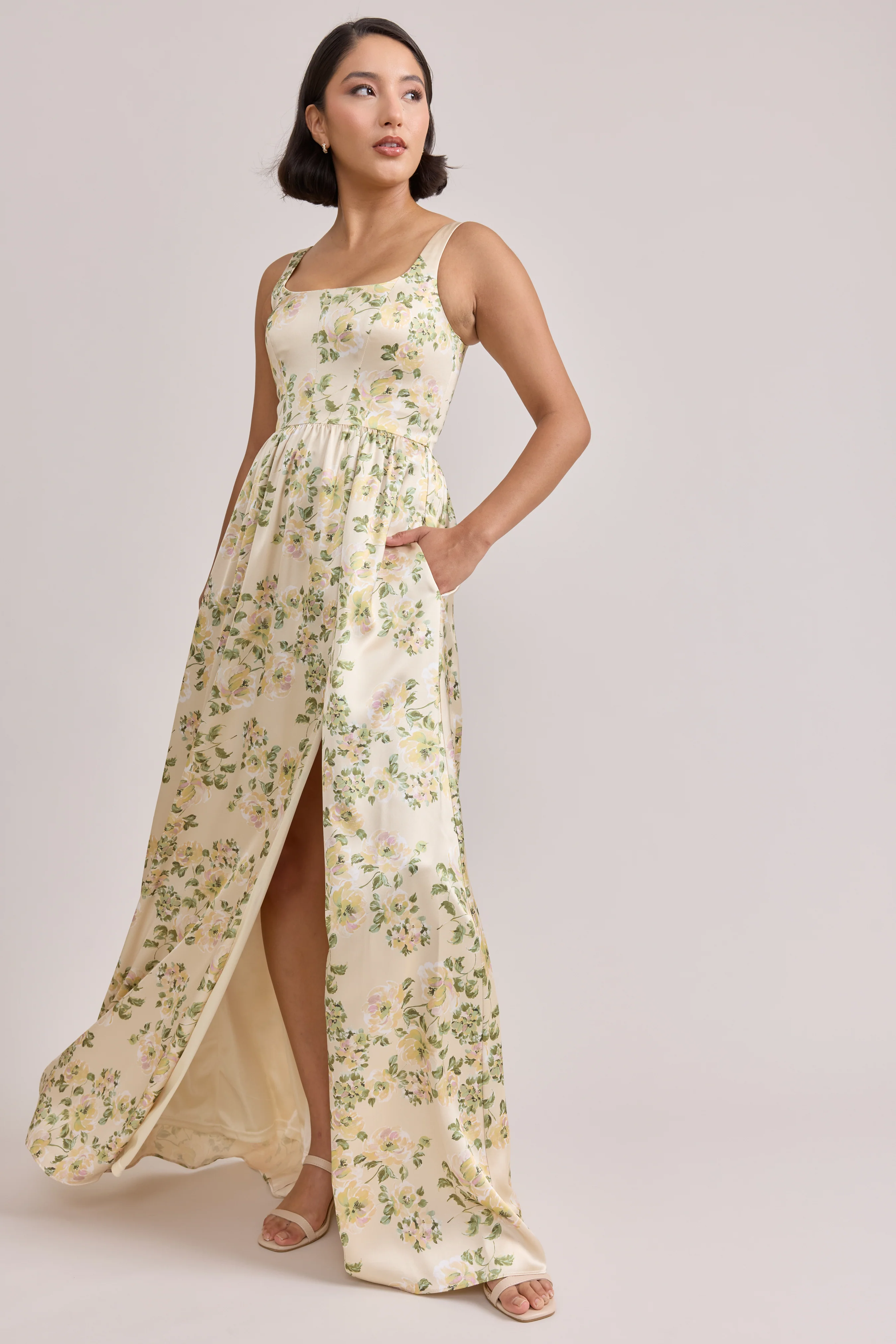 Whitney Satin Floral Print Dress | Made To Order - Image 128