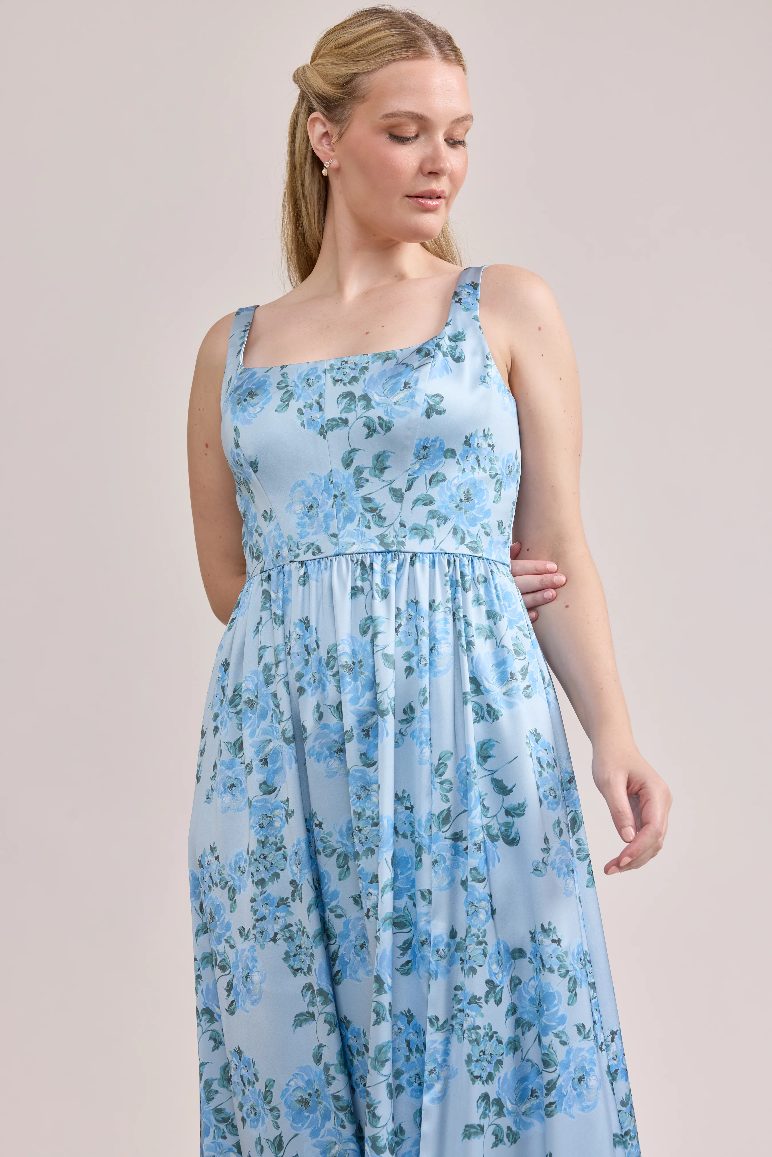Whitney Satin Floral Print Dress | Made To Order - Image 135