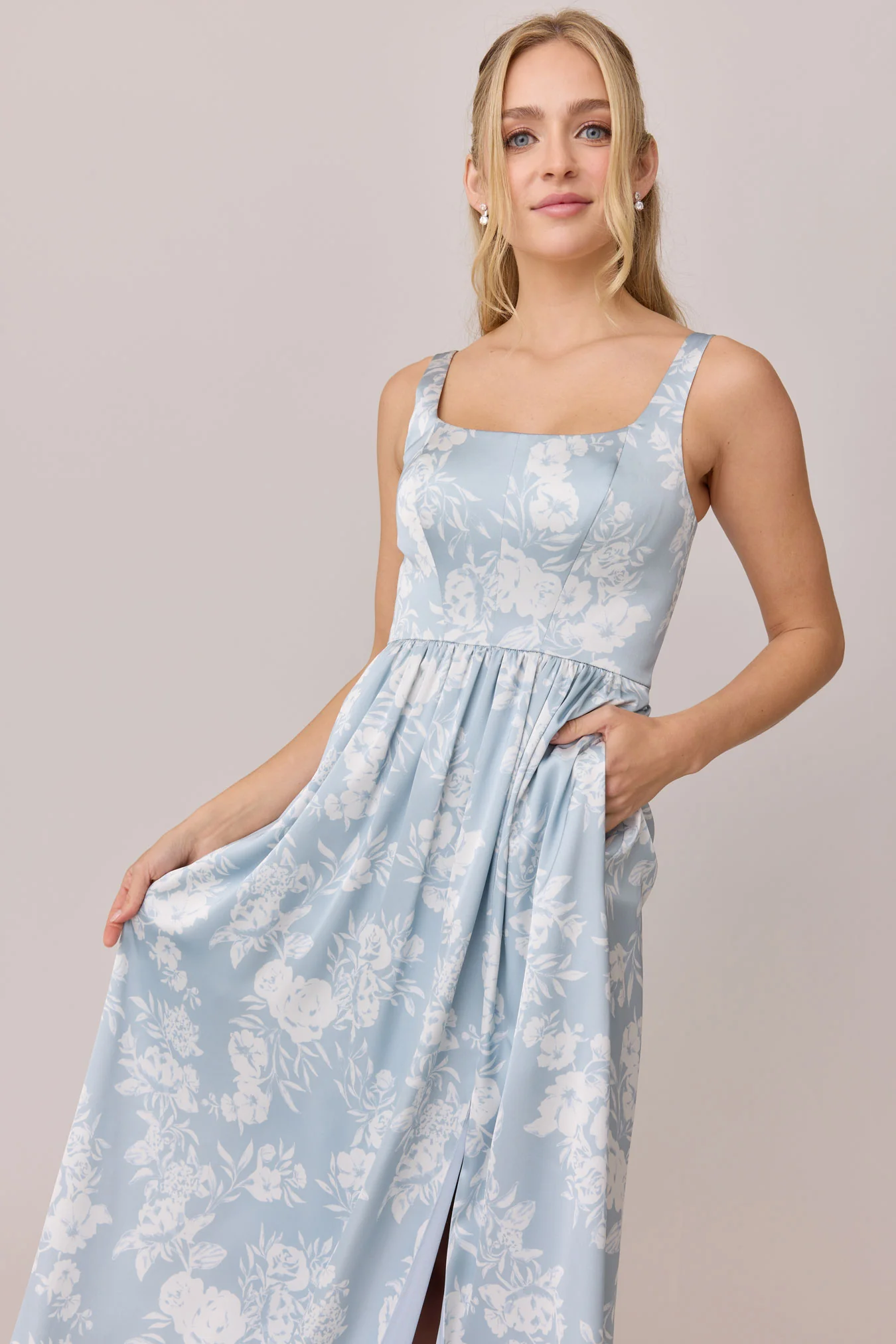 Whitney Satin Floral Print Dress | Made To Order - Image 48