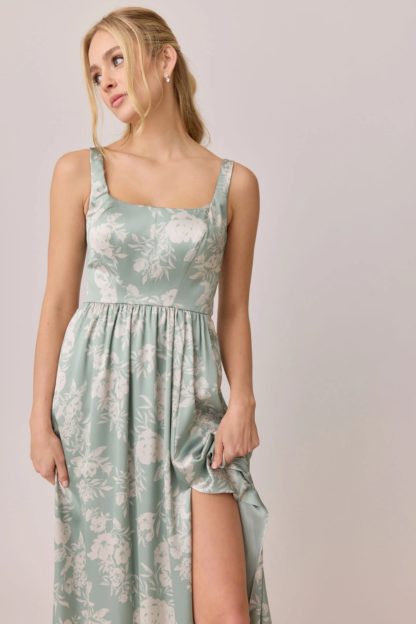 Whitney Satin Floral Print Dress | Made To Order - Image 66