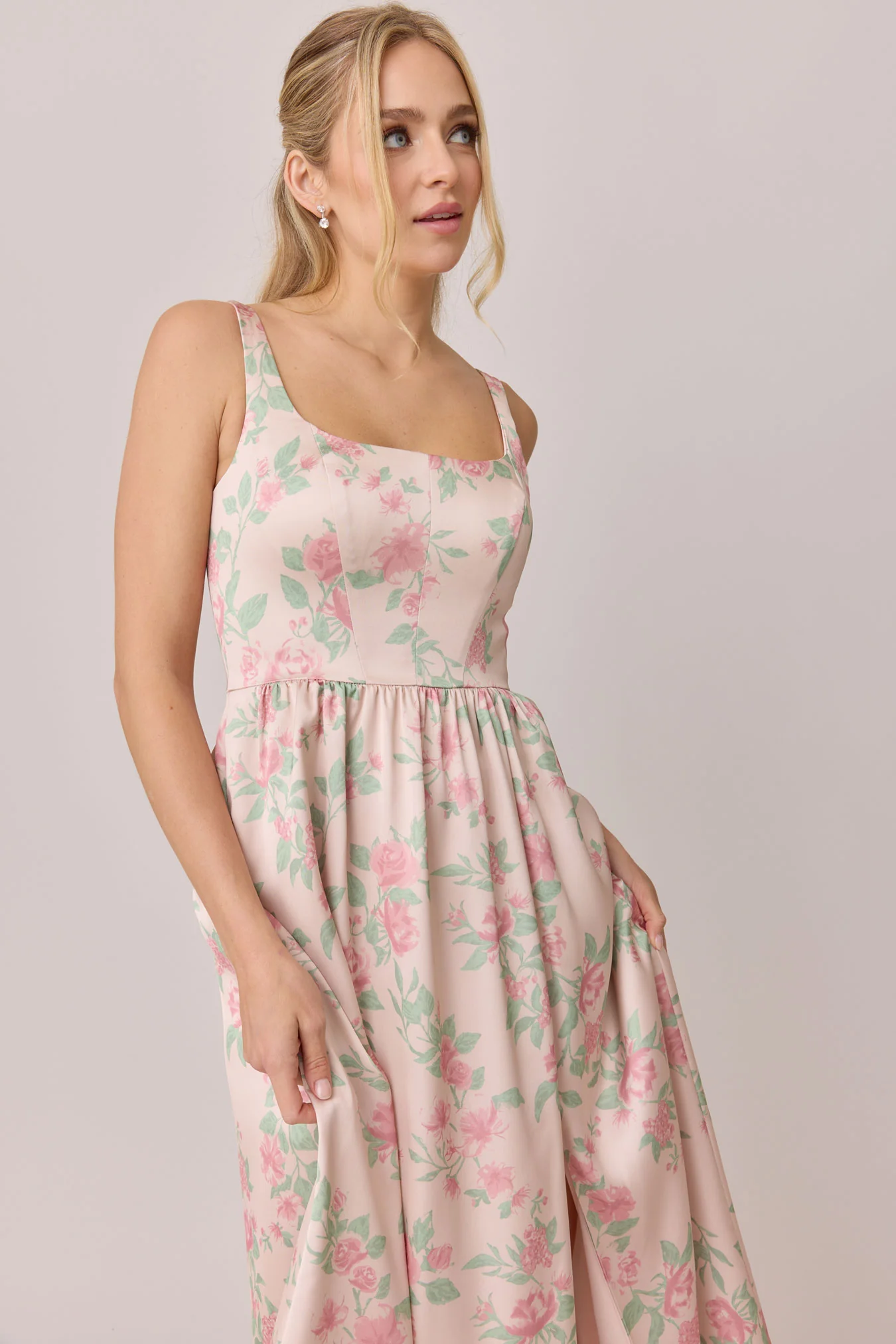 Whitney Satin Floral Print Dress | Made To Order - Image 74